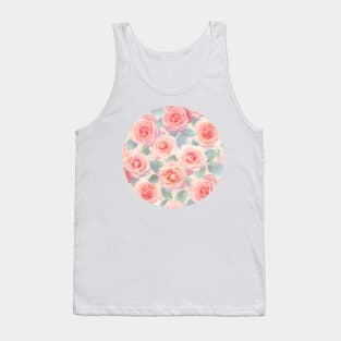 Oversized Opal Pink and Peach Painted Roses Tank Top